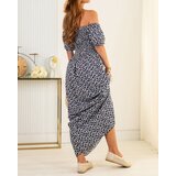 Resti Patterned navy blue women's midi dress - Clothing Cene