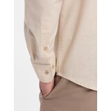 Ombre Men's linen shirt with classic collar and pockets REGULAR FIT - cream | Shoptok.si