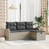vidaXL 4-delni vrtni kavč set z blazinami svetlo siva poli ratan | Shoptok.si