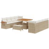 vidaXL set od 11 dijelova vrtne sofe s jastucima bež Poly Rattan akacija, set od 3 dijela vrtne trpeze s jastucima bež Poly Rattan akacija | shoptok.hr