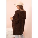 Kesi Włoski Ladies' openwork cardigan with pockets brown | shoptok.hr