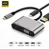adapter-konvertor tip c na hdmi 4K + vga + tip c + usb 3.0 sivi