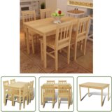 The Living Store Lesena Jedilna Miza + 4 Stoli Naraven Videz - Jedilni Komplet Pohištva, (21740762) | Shoptok.si