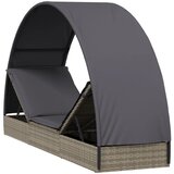 LEŽAJ za sunčanje s krovom sivi 211 x 57 x 140 cm poliratan | shoptok.hr