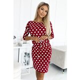 Numoco 13-164 Sports dress with binding and pockets - burgundy + polka dots | Shoptok.si