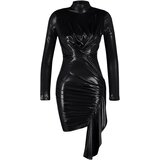 Trendyol Black Fitted Knitted Shimmering Draped Dress Cene