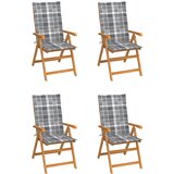 The Living Store Vrtni stoli 4 kosi s sivimi karo blazinami trdna tikovina - Vrtni Stol, (21458588) | Shoptok.si