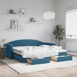 vidaXL Izvlečna dnevna postelja s predali modra 90x200 cm žamet | Shoptok.si