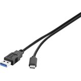 Renkforce USB 3.1 priključni kabel [1x USB 3.0 utikač A - 1x USB-C™ utikač] 1 m crne boje s UL-certifikatom, pozlaćeni utični kontak | Eponuda.ba