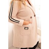 Kesi Włoski Plus Size women's coat made of faux fur with pockets beige | Shoptok.si