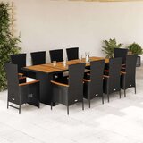  Vrtna garnitura - 11-dijelni vrtni blagovaonski set s jastucima poliratan crni - stolica + nagibna stolica boja drva 10 | shoptok.hr