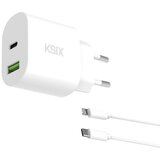 Ksix GaN ultrabrzi zidni punjač 20W, USB-C + USB-A, 1m USB-C na Lightning kabel | shoptok.hr