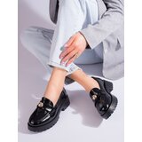SHELOVET Lacquered black loafers with gold ornament | Shoptok.si