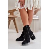 S. BARSKI Embellished Perforated Women's Heeled Boots Made Of Eco Suede Black S.Barski | Shoptok.si