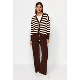 Trendyol Dark Brown Button Detailed Jacquard Striped Cardigan Trousers Knitwear Two Piece Set | Shoptok.si