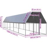 Vanjski kavez za kokoši 2 x 12 x 2 m od pocinčanog čelika | shoptok.hr