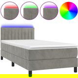 Maison Chic Box spring postelja - Vzmetna postelja z vzmetnico LED svetlo siva 90x190cm žamet SL15701, (21904183) Cene