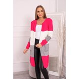 Kesi Cardigan sweater with straps raspberry+ecru Cene