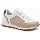 Ombre patchwork men's sneaker shoes with combined materials - white and sand cene