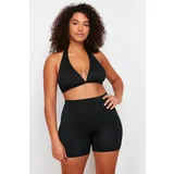 Trendyol Curve Black High Waist Knitted Bikini Bottom