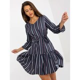 Fashion Hunters Navy blue flared cocktail dress with stripes Cene