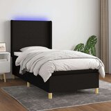 vidaXL Box spring postelja z vzmetnico LED črna 90x190 cm blago | Shoptok.si
