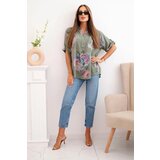 Kesi Włoski Women's cotton blouse with a floral pattern khaki | shoptok.hr