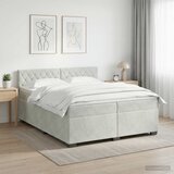 Krevet s box springom madracem i LED-om Svjetlosiva Baršun - Svjetlosiva 200 x 200 cm Kristal s dugmadima Cijene
