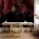  Foto tapeta - Jungle and composition - red and gold leaf motif on black background 441x315 | shoptok.hr