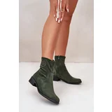 Kesi Women's ankle boots with zip with decorative detalo Eco suede green Lerioria