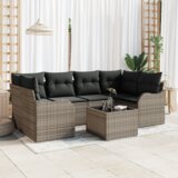 vidaXL 7-dijelni set vrtnih sofi s jastučićima siva poli ratan, 2-sjedalna vrtna sofa s pohranom i jastučićima siva poli ratan | shoptok.hr