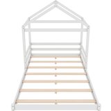 Lumor Postelja v obliki kabine 140x200 cm iz masivnega lesa - Z lesenimi letvicami - Bela, (22156198) | Shoptok.si