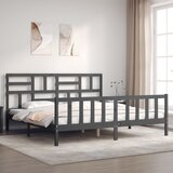The Living Store Posteljni okvir z vzglavjem siv 200x200 cm trden les - Posteljni Okvir, (21524940) | Shoptok.si