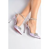Fox Shoes Women's Heeled Shoes with Lilac Satin Fabric and Stones Cene