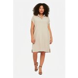 Trendyol Curve Cream Shirt Collar Slit Woven Plus Size Dress Cene