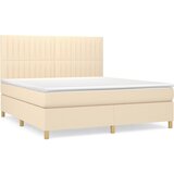 vidaXL Box spring postelja z vzmetnico krem 160x200 cm blago, (20893256) Cene