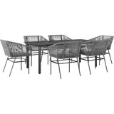  7-dijelni vrtni blagovaonski set s jastucima poliratan i staklo Siva 200 x 100 x 74 cm | shoptok.hr