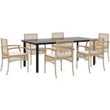 vidaXL 7-dijelni vrtni blagovaonski set od poliratana s jastucima bež | shoptok.hr