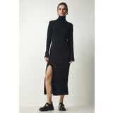  Women's Black Stand-Up Collar Slit Sweater Dress | shoptok.hr