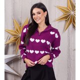 Gemre Pink cardigan turtleneck sweater with hearts Alda | Shoptok.si