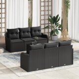 vidaXL 7-delna vrtna sofa garnitura z blazinami Črna Poli ratan | Shoptok.si