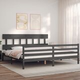 vidaXL Posteljni okvir z vzglavjem siv 200x200 cm trden les | Shoptok.si