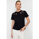 Trendyol Black Embroidered Basic/Regular Pattern Knitted T-Shirt Cene