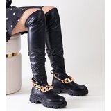 Gemre Black flat boots with a chain Aruen | Shoptok.si