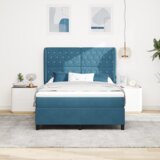  Box Spring Postelja z Blazino Temno Modra 140x190 cm Žamet, (22051668) | Shoptok.si