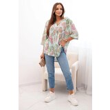 Kesi Włoski Women's cotton blouse with a butterfly pattern and buttons - mint | Shoptok.si