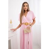 Kesi Włoski Long dress with a decorative belt candy pink | Shoptok.si