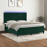 Krevet box spring s madracem LED tamnozeleni 180x200 cm baršun Cijene