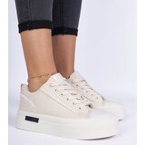 D/CEO marka niezdefiniowana Beige women's canvas sneakers on a platform Verinos | Shoptok.si