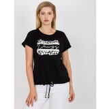 Fashion Hunters Black plus size t-shirt with a print and an appliqué Cene